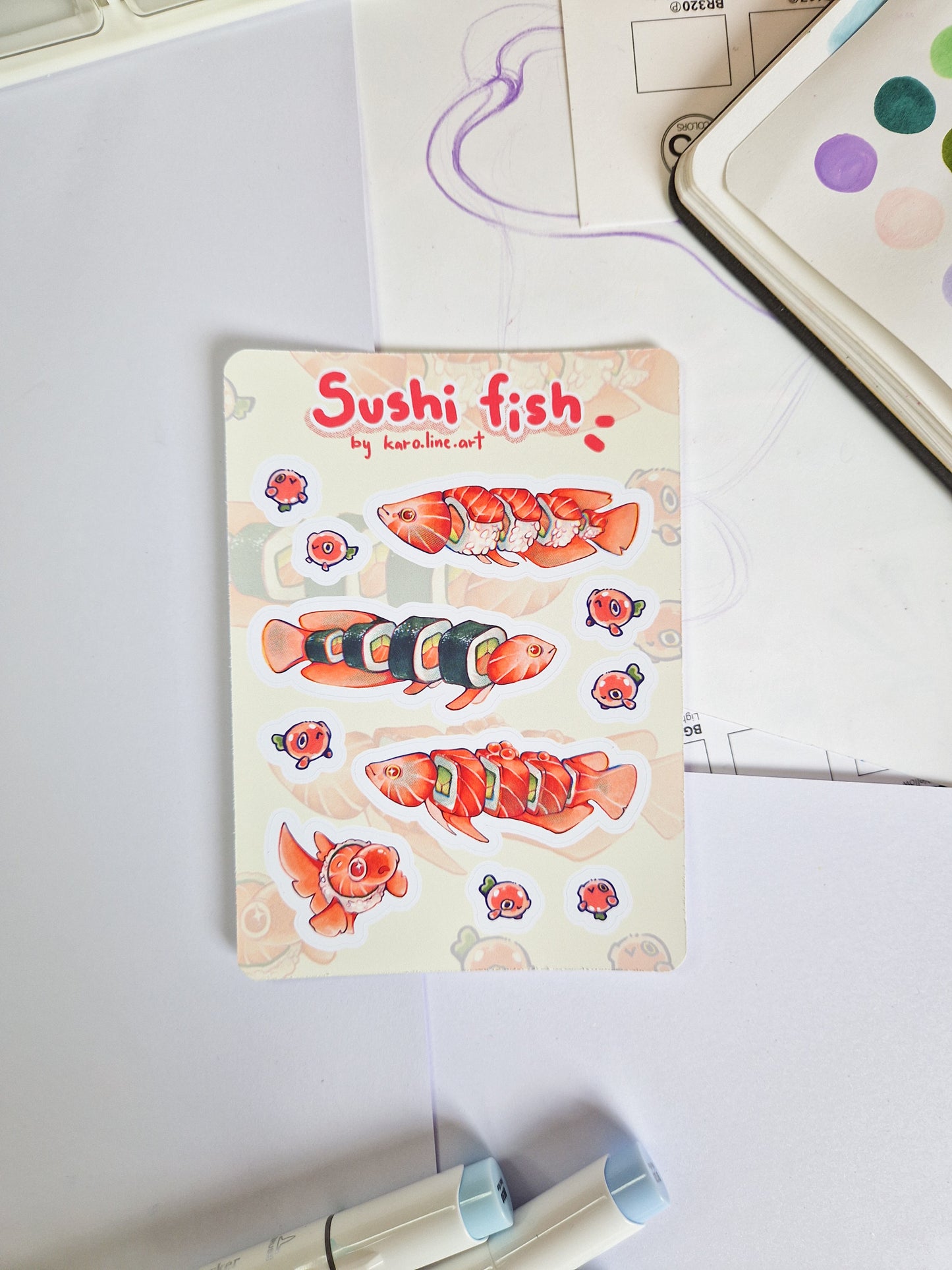 Long Sushi fish sticker sheet