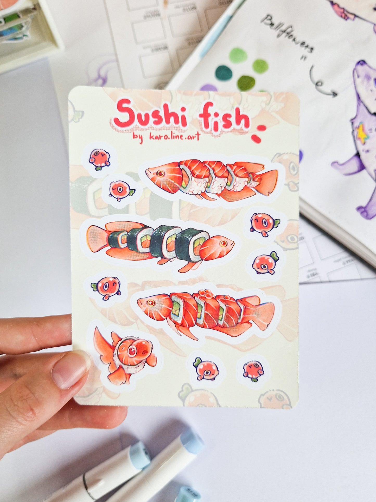 Long Sushi fish sticker sheet