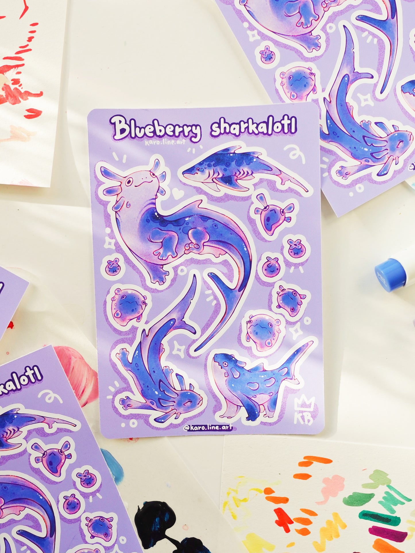 Blueberry axolotl sticker sheet - new size