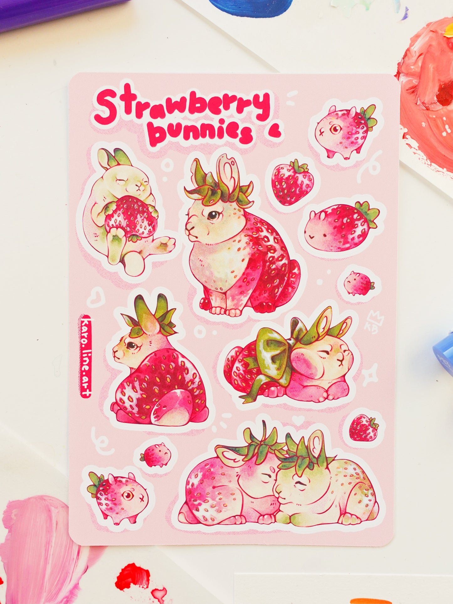 Strawberry bunnies sticker sheet - new size