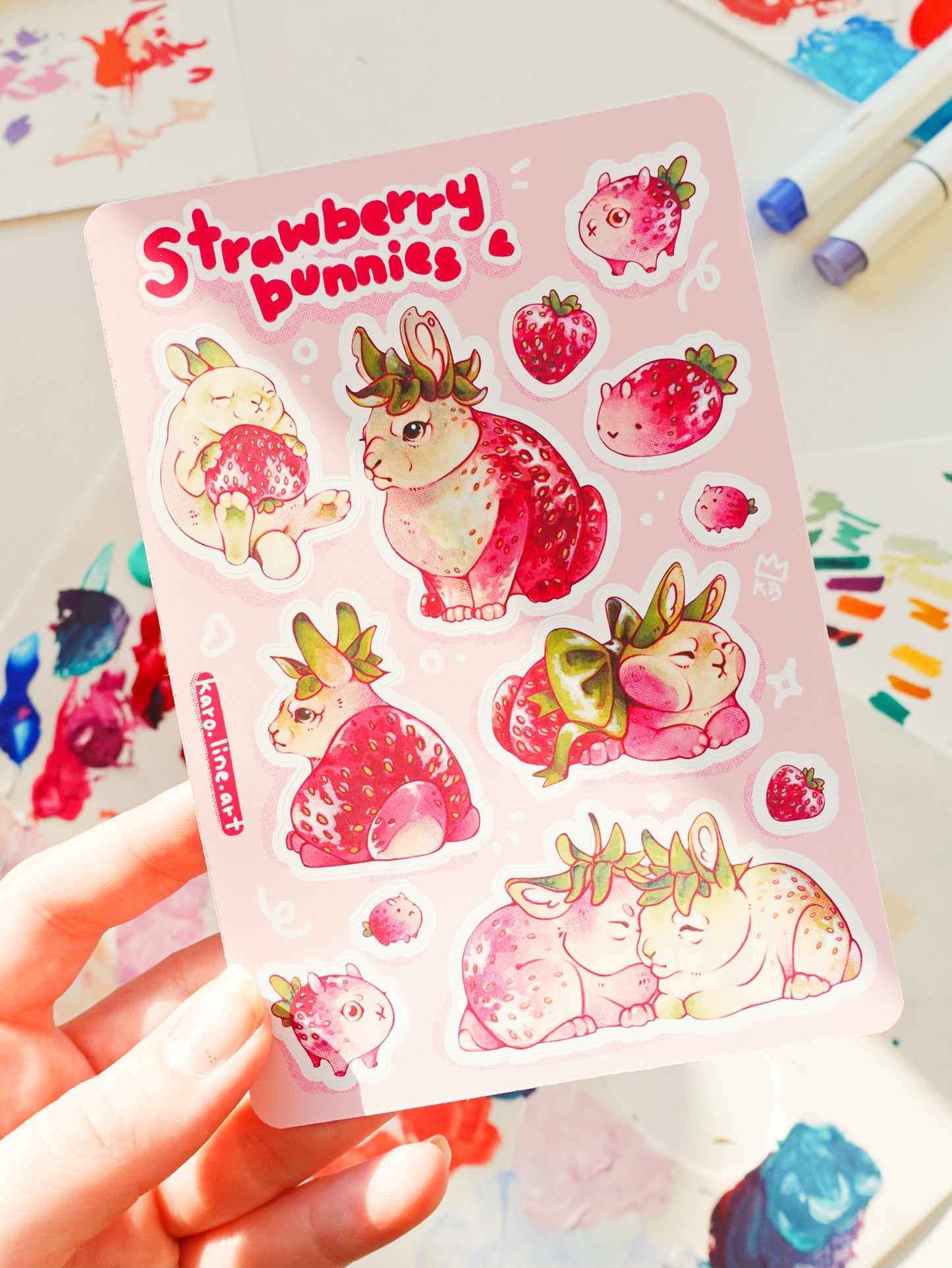 Strawberry bunnies sticker sheet - new size