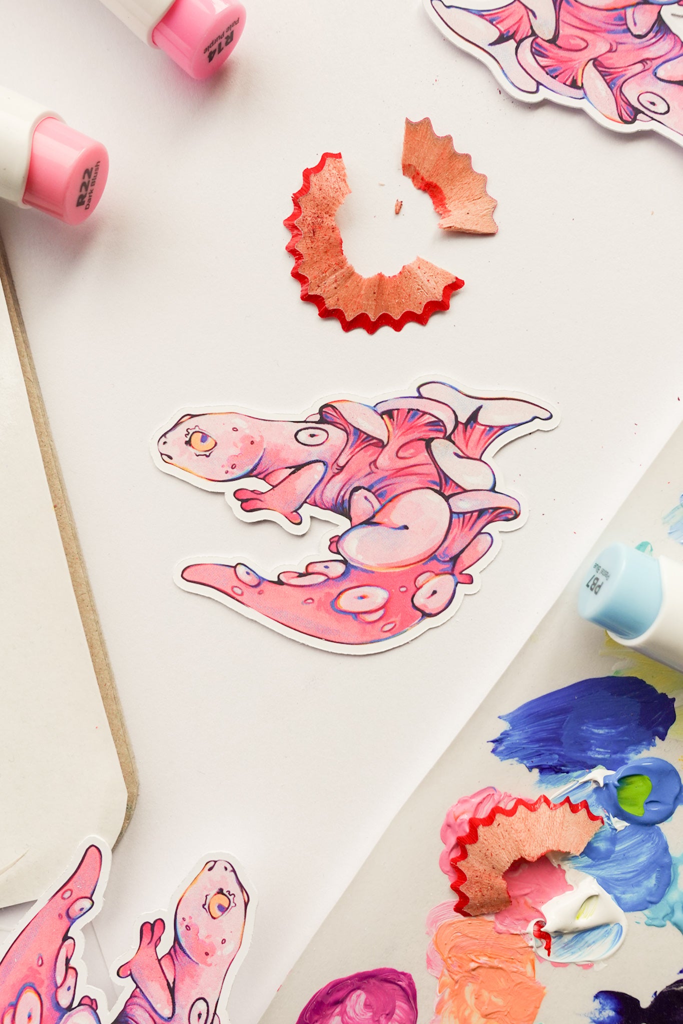 Pink mushroom gecko sticker - matt