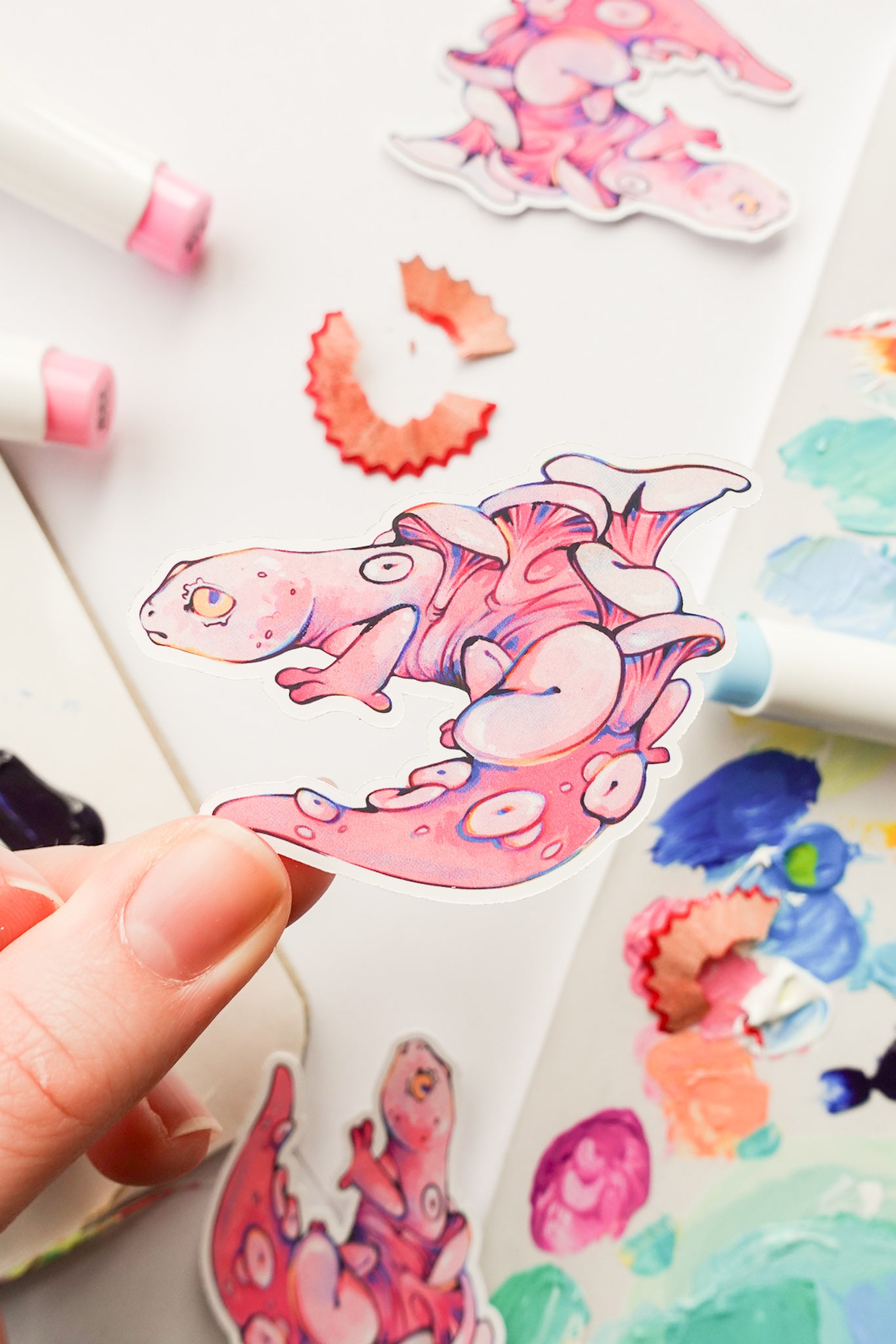 Pink mushroom gecko sticker - matt