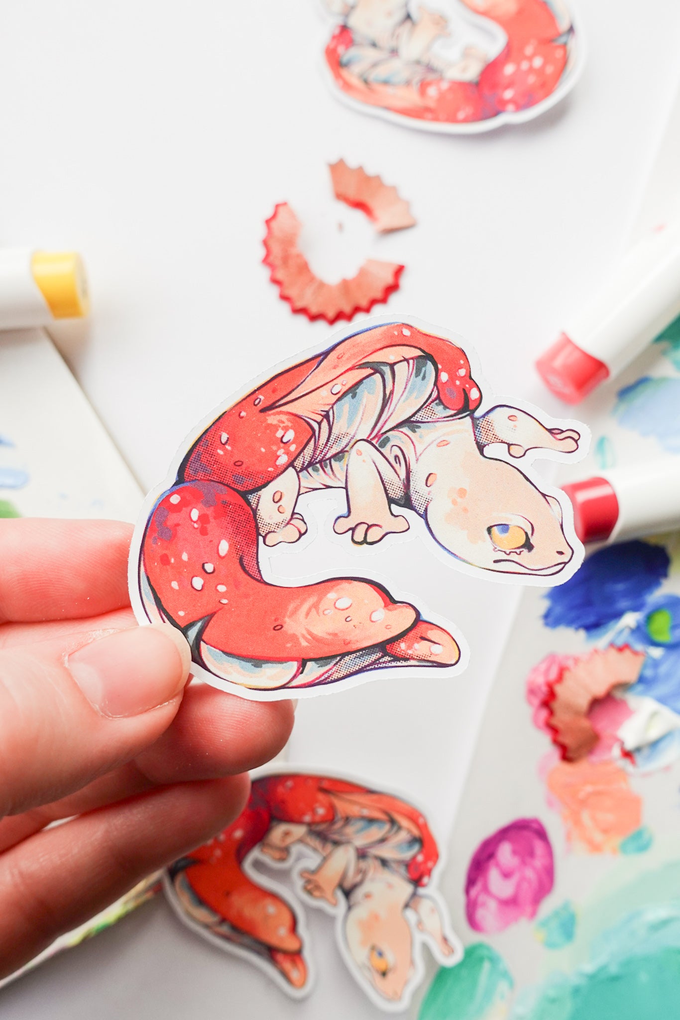 Red mushroom gecko sticker - matt