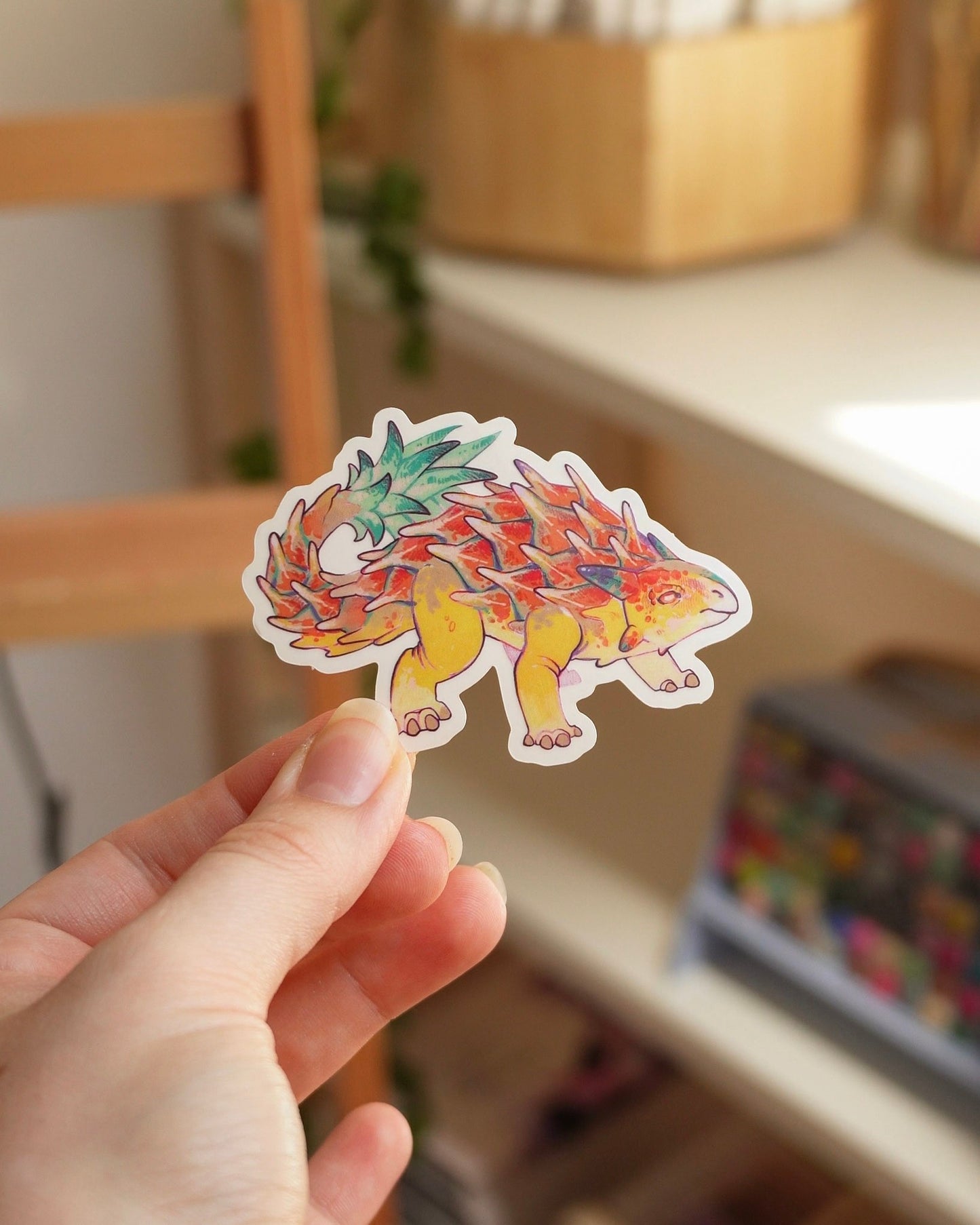Pineapple dino sticker - vinyl, clear
