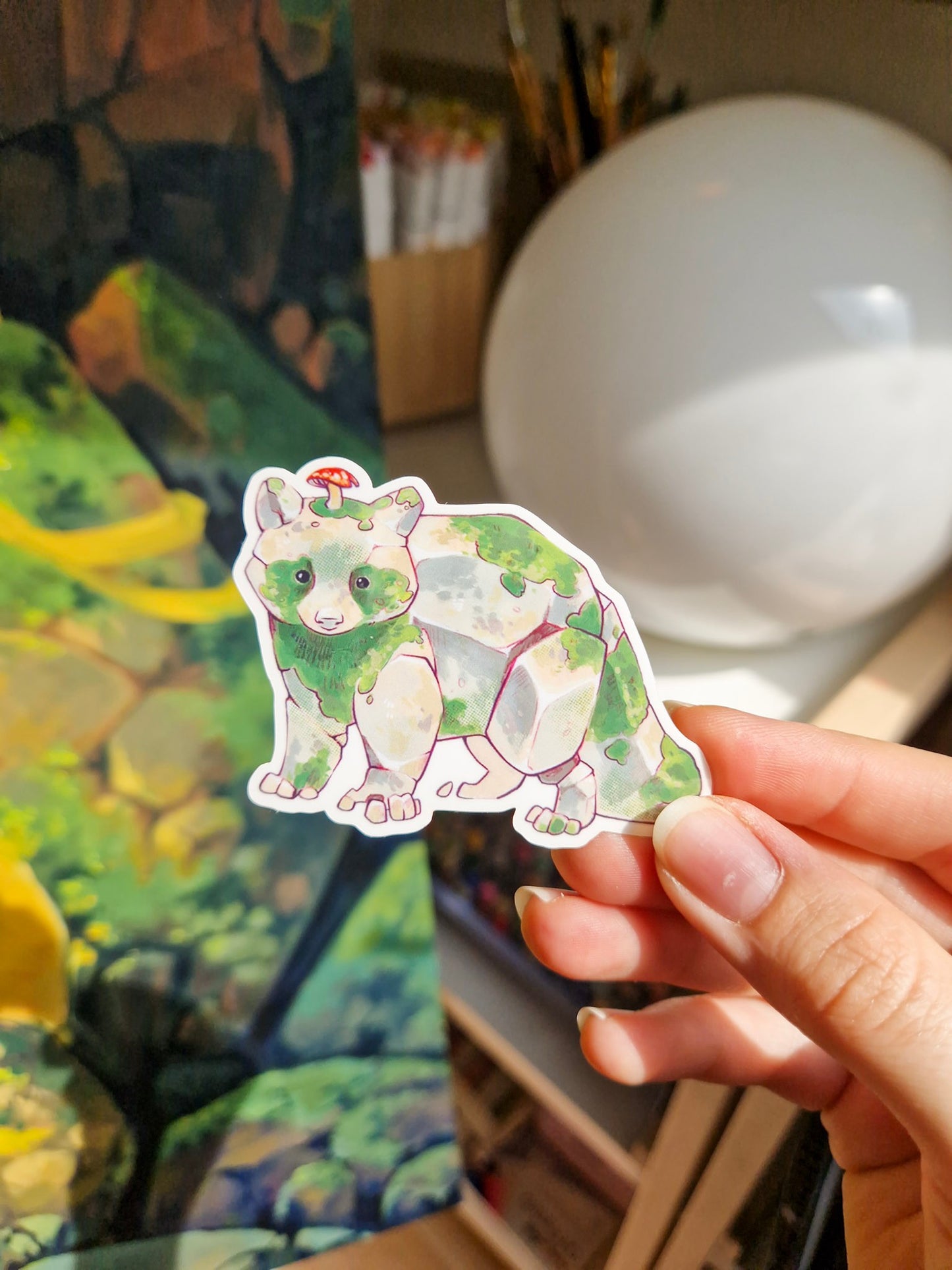 Rock raccoon sticker - vinyl, clear