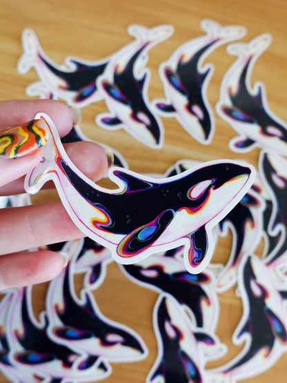 Rainbow orca sticker