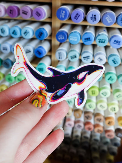 Rainbow orca sticker