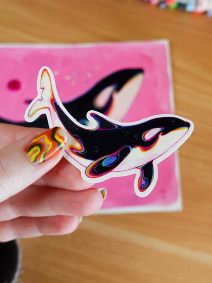 Rainbow orca sticker