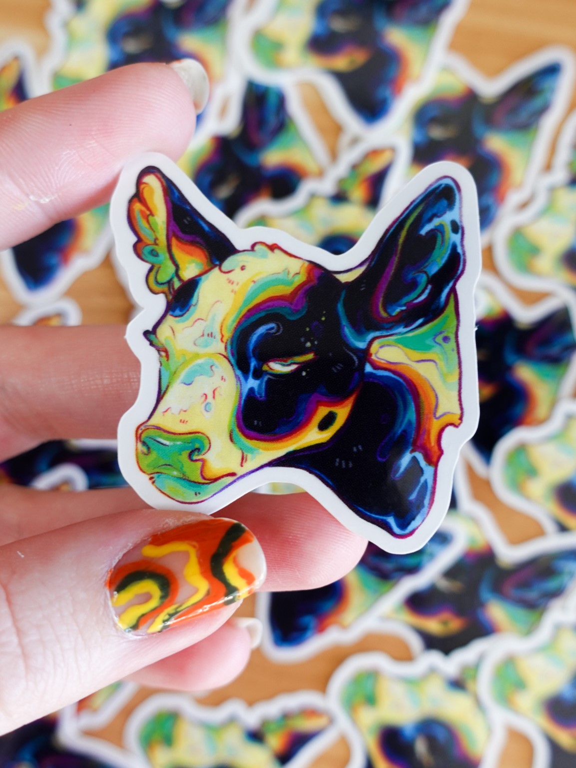 Rainbow cow sticker