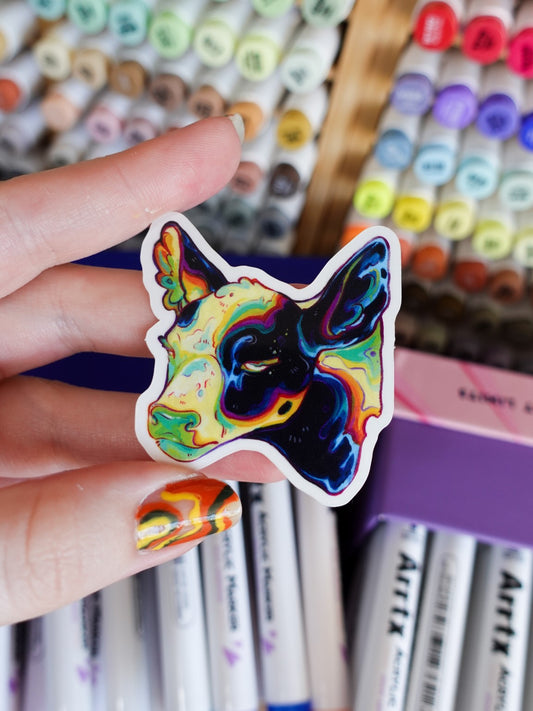 Rainbow cow sticker