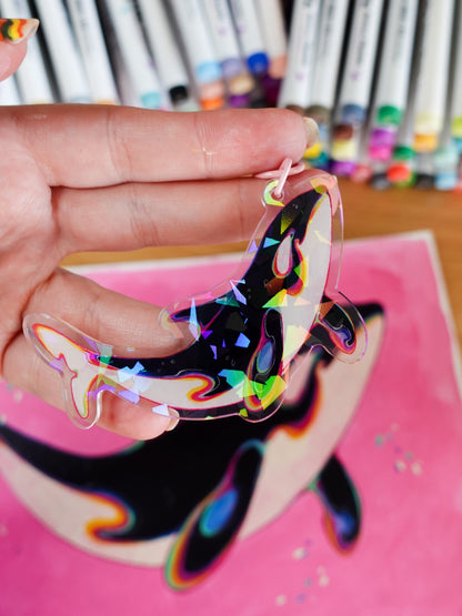 Rainbow orca keychain