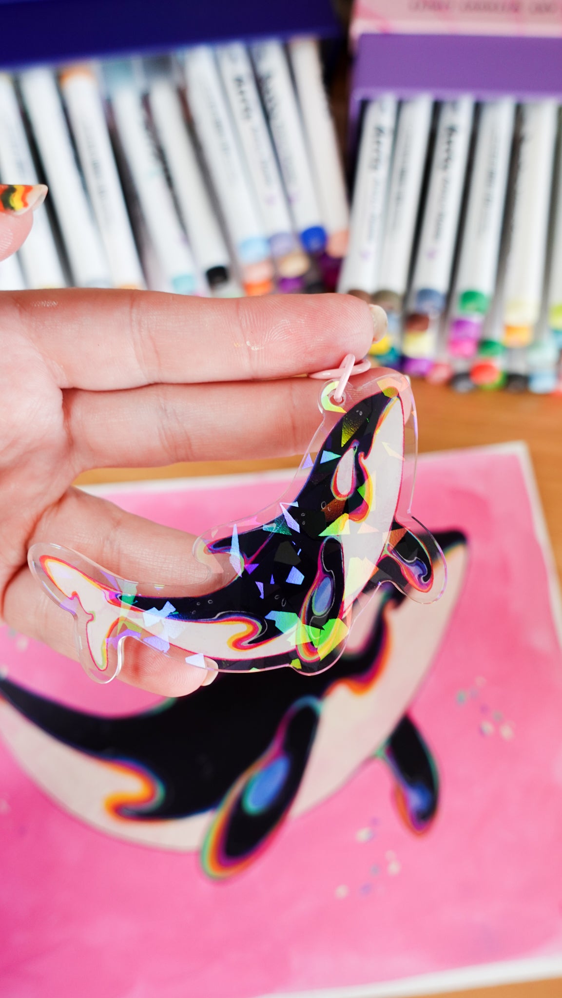 Rainbow orca keychain