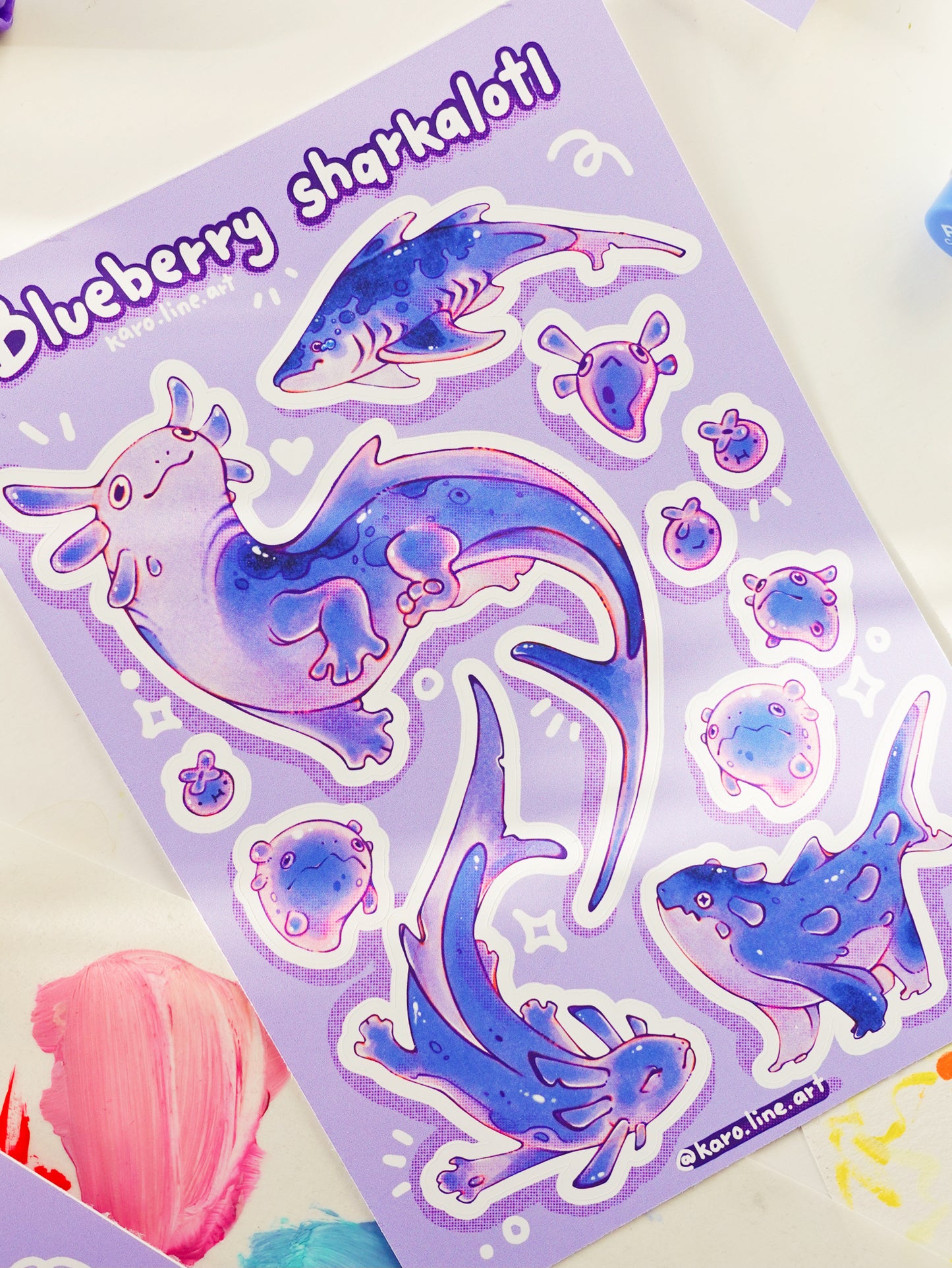 Blueberry axolotl sticker sheet - A6