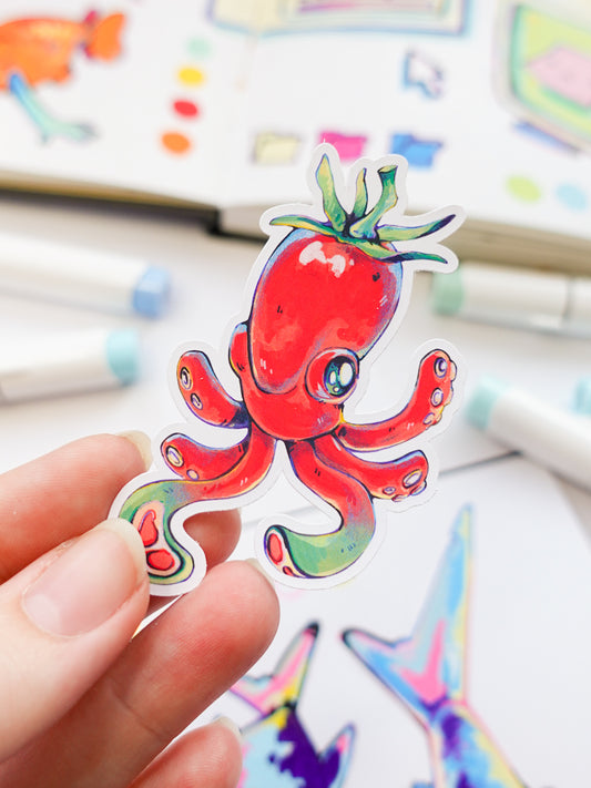 Tomato squid sticker - matt