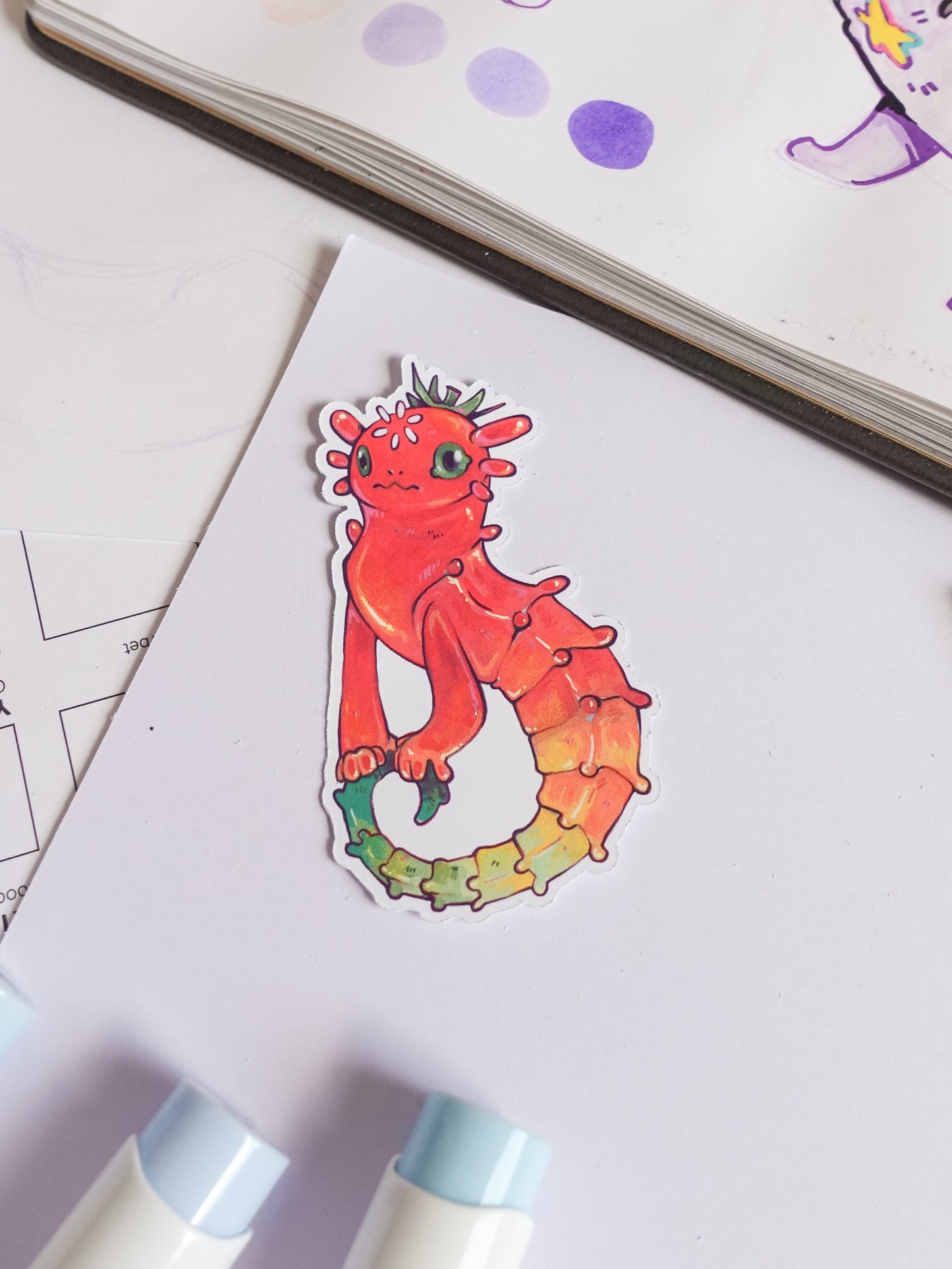 Tomatoe axolotl seahorse sticker - matt