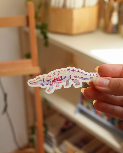 Robot alligator sticker - vinyl, clear