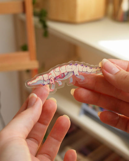 Robot alligator sticker - vinyl, clear