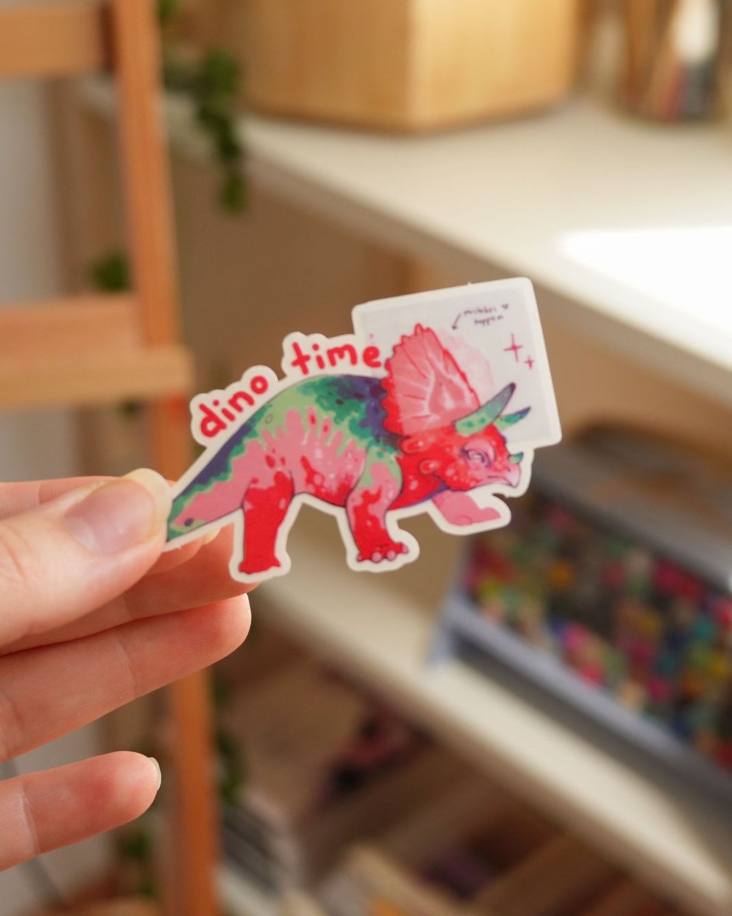 Srawberry sketch dino sticker - vinyl, clear
