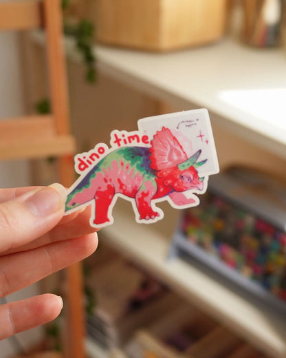 Srawberry sketch dino sticker - vinyl, clear