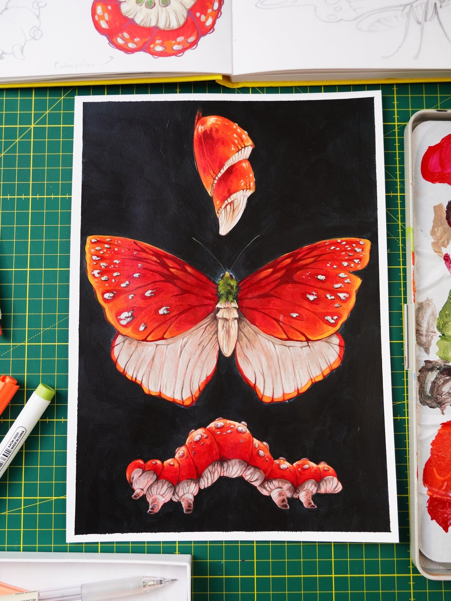 ''Mushroom metamorphosis'' Original painting, A4, acrylics