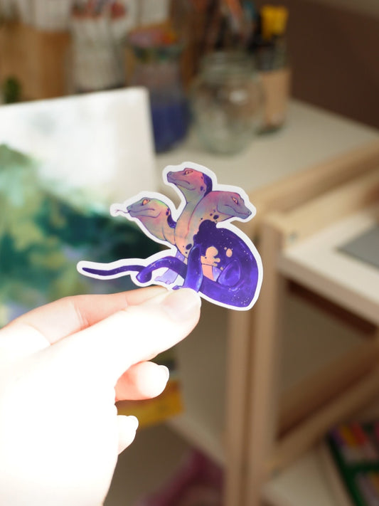 Three headed lizard sticker - vinyl, holographic