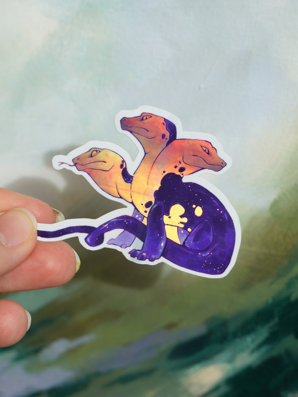 Three headed lizard sticker - vinyl, holographic