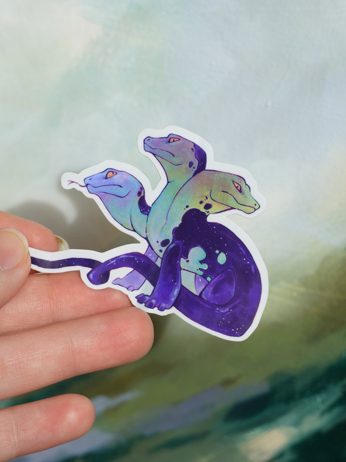 Three headed lizard sticker - vinyl, holographic