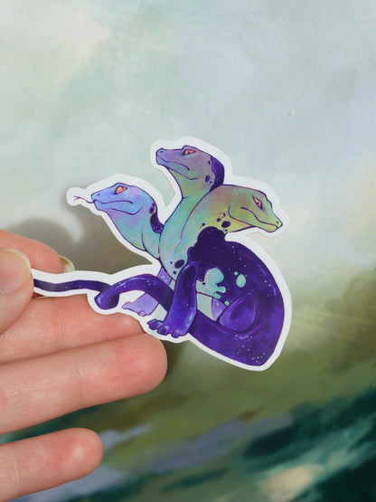 Three headed lizard sticker - vinyl, holographic